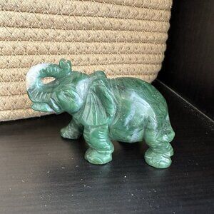 3.0" Green Fluorite Hand Carved Crystal Elephant Sculpture Healing Luck Trunk Up